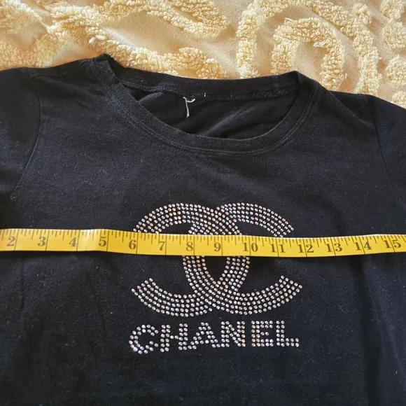 Chanel Woman's Vintage Bling Logo Black T-Shirt M/L - Picture 2 of 2